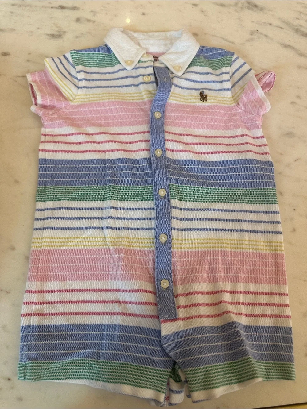 Ralph Lauren Pink and White Striped Polo Romper